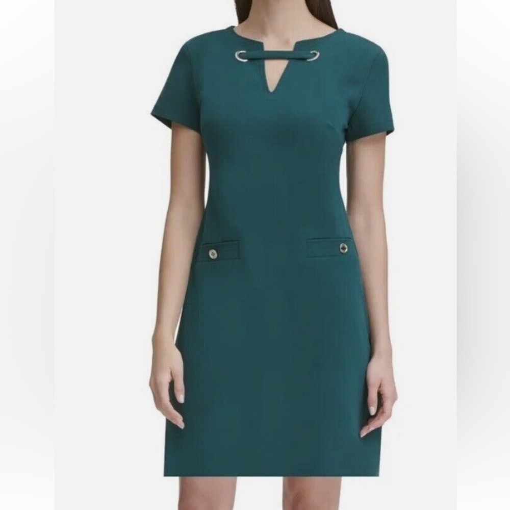 Tommy Hilfiger Women's Scuba Crepe Grommet Dresses Green Size 8